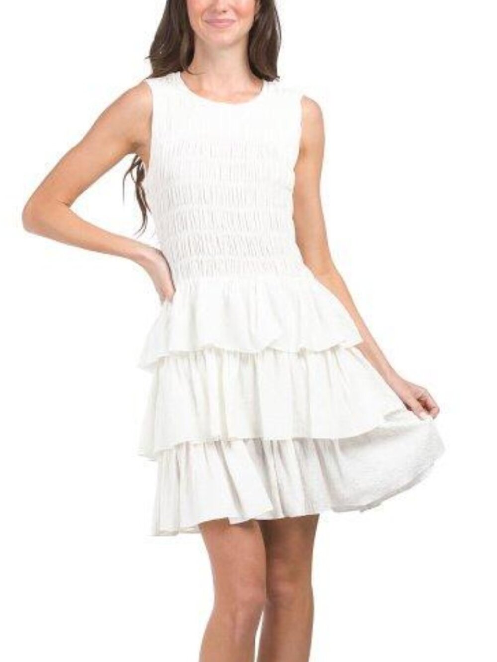 Calvin Klein Crinkle Gathered Ruffle Hem Mini Dress Sleeveless 10 White NWT